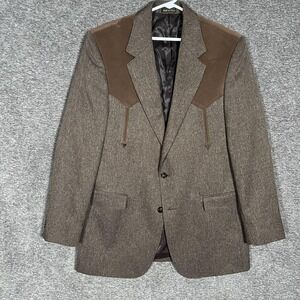 Circle S Jacket Mens 42L Brown Western Sport Coat Suede Yoke Cowboy Blazer